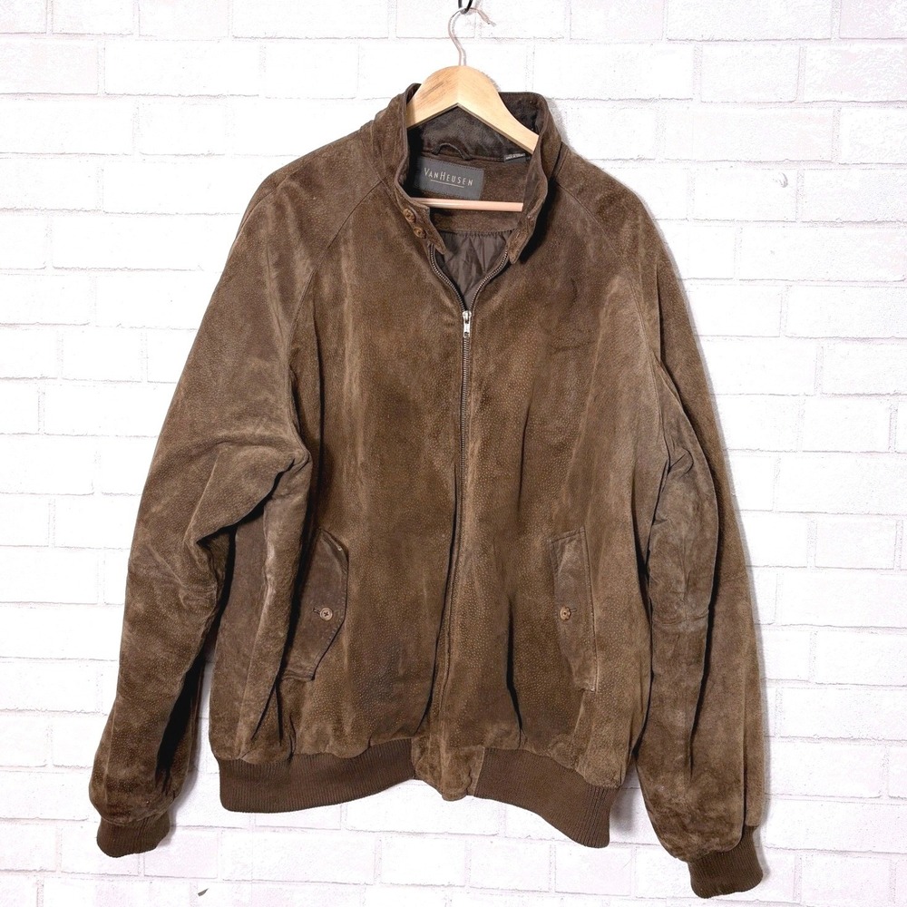 Vintage Van Heusen Brown Suede Leather Bomber Jacket Mens XXL Distressed Western